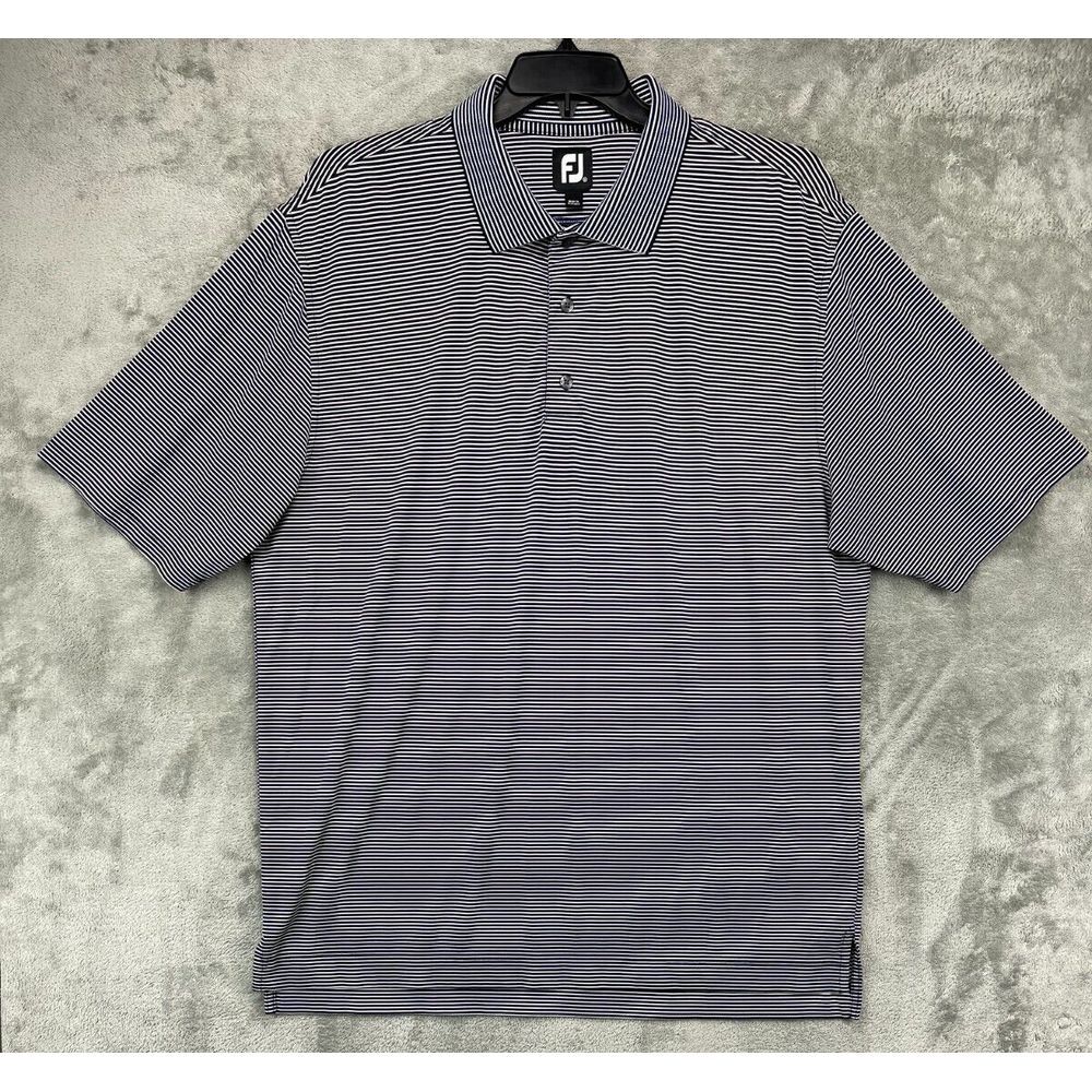 Footjoy Men's Performance Polo Shirt XL Black Striped Stretch Logo